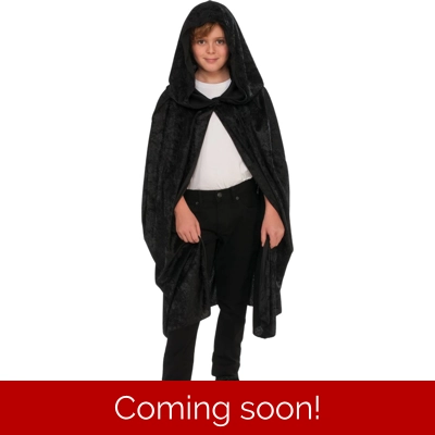 36" Black Hooded Velvet Cape